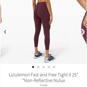 Lululemon Fast and Free Leggings Size 4 25” inseam Cassis